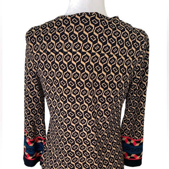 Jude Connally Bell Sleeve Navy Blue Tan Red Sheath Slip Tunic Dress - S - Picture 7 of 10